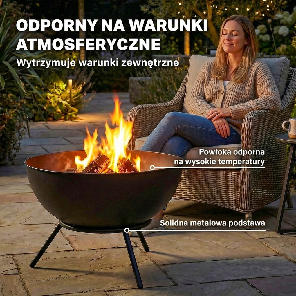 Outsunny Palenisko 60 x 53 x 66cm z regulowaną misą ogniową, pogrzebaczem, siatką węglową i stojakiem, czarne | Aosom PL