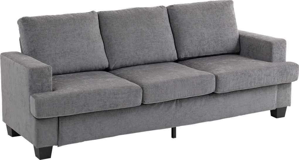 HOMCOM 3-osobowa sofa, sofa do salonu dla 3 osób, pokrycie z tkaniny, stalowa rama, tapicerowana sofa, Szary