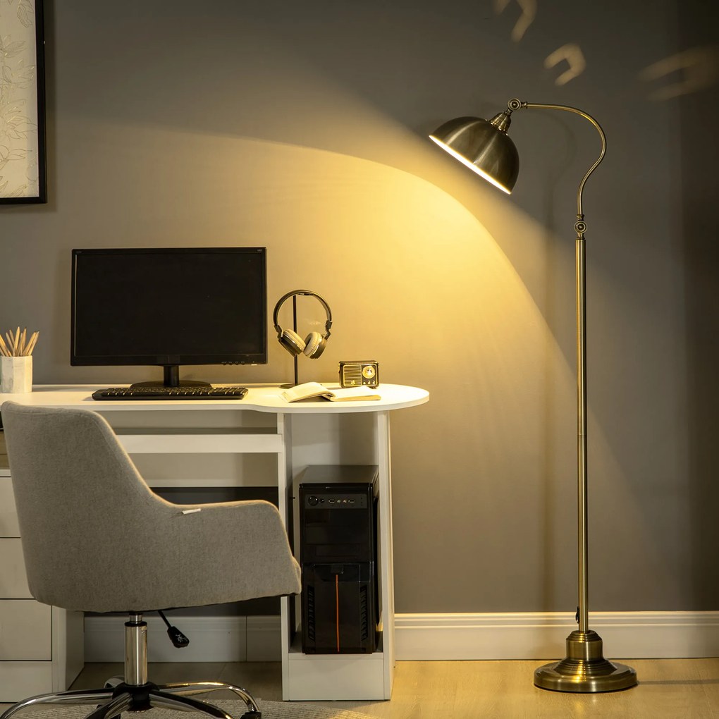 HOMCOM Lampa podłogowa vintage mosiądz regulowany kąt 42x255x152cm elegancka do salonu | Aosom PL