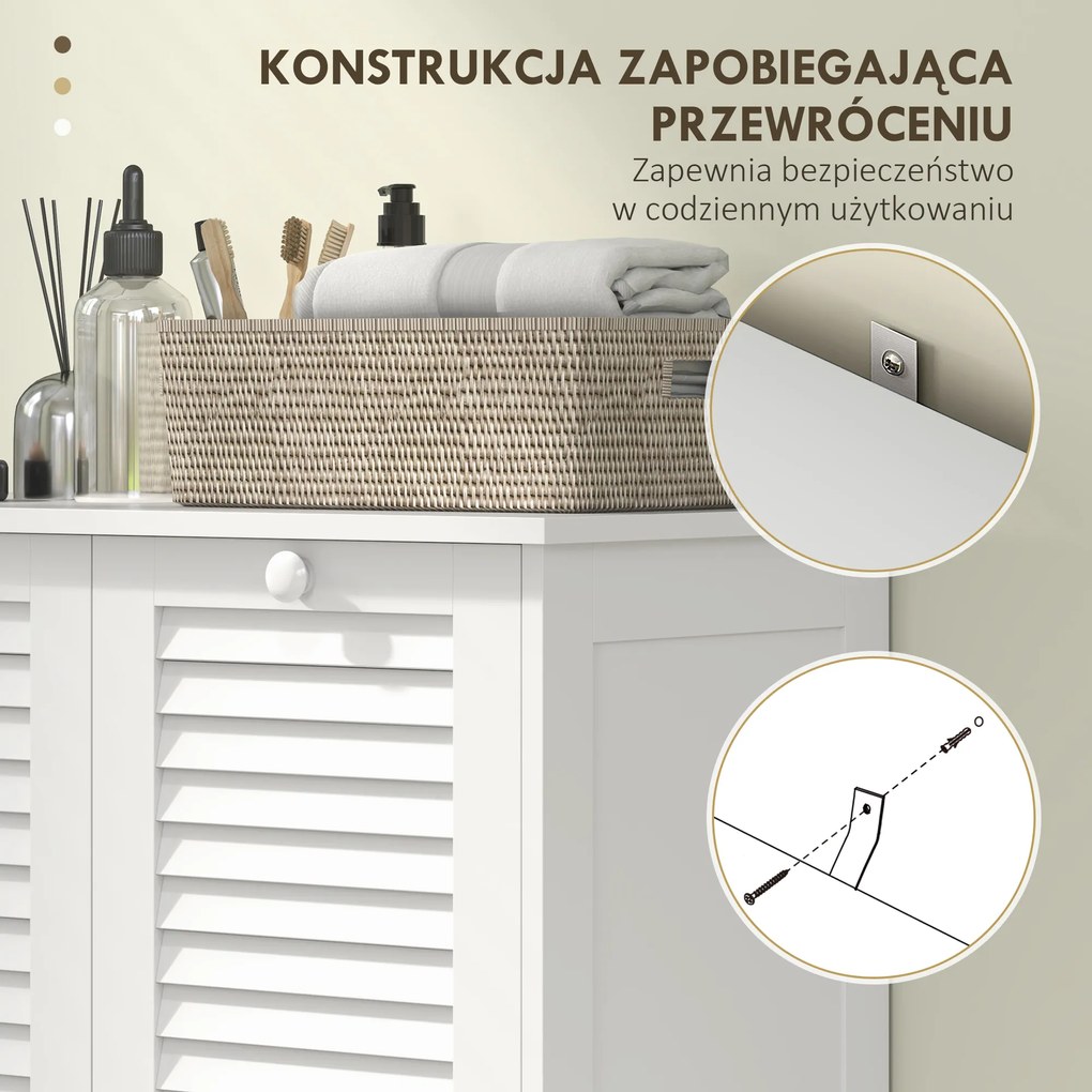 HOMCOM Szafka na Pranie, 2 kosze klapowe na bieliznę, 2 drzwi z lamelami, 70 x 38 x 73 cm, Biały