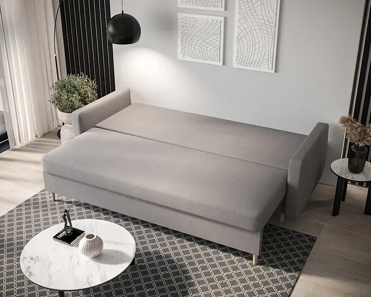 Popielata sofa rozkładana z pojemnikiem na pościel - Ahmo