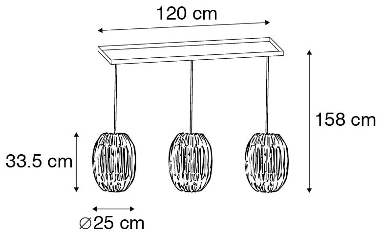 Lampa wisząca z bambusa z białym prostokątnym kloszem 3-światłowa - Canna Capsule