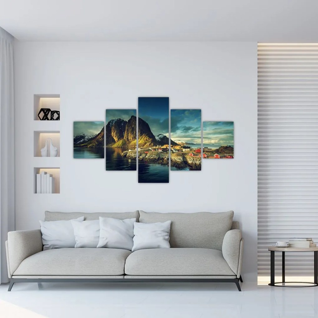 Obraz wioski rybackiej w Norwegii (125x70 cm)