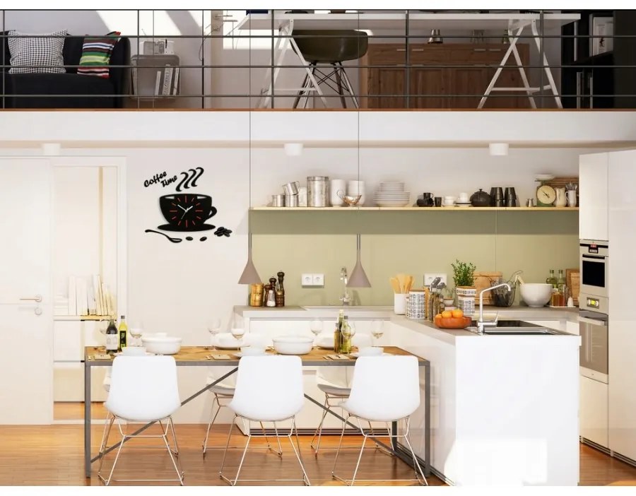 Zegar na ścianę do kuchni naklejany filiżanka cichy czarny do kuchni salonu