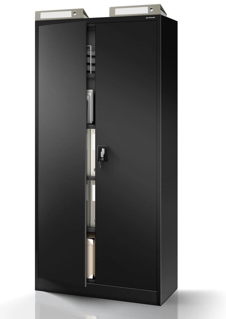 Szafa biurowa na dokumenty czarna: JAN, 900 x 1850 x 400 mm