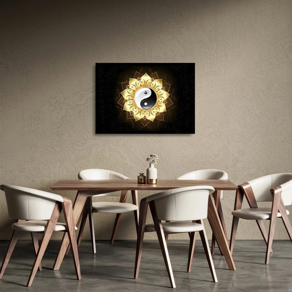 Obraz na szkle - Złoty Yin-Yang (70x50 cm)