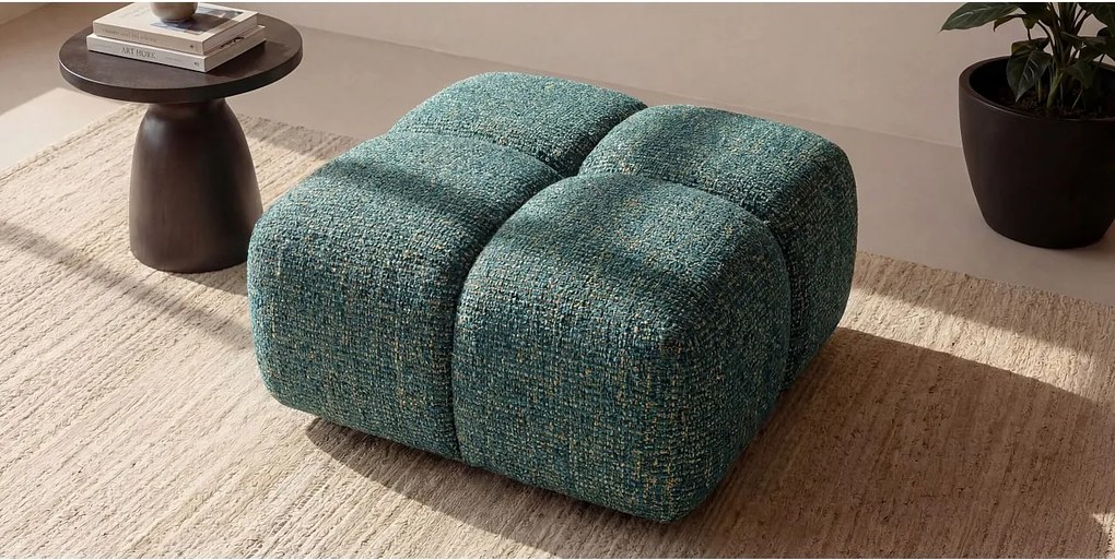 Pufa, podnóżek, tkanina szenilowa Puente, Lazurowy, Averro