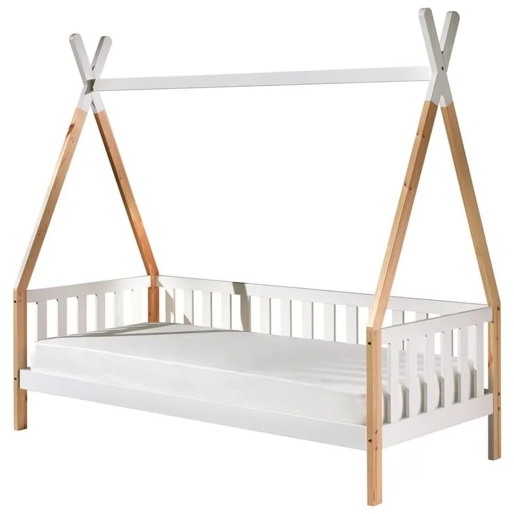Białe łóżko dziecięce z barierką Vipack Tipi, 90x200 cm