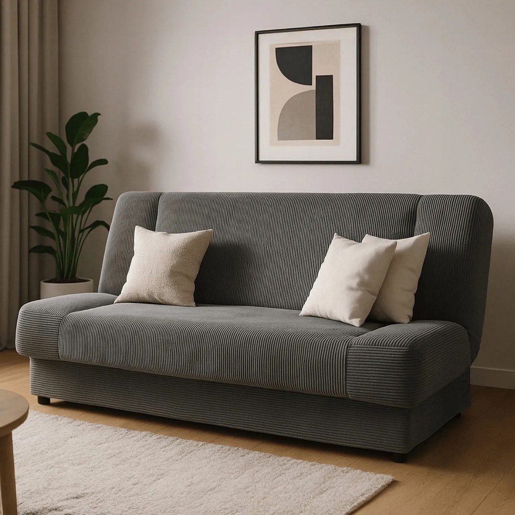 Sofa z Funkcją Spania PIANO Rozkładana Wersalka Dwuosobowa Ciemnoszara Nowoczesna do Salonu