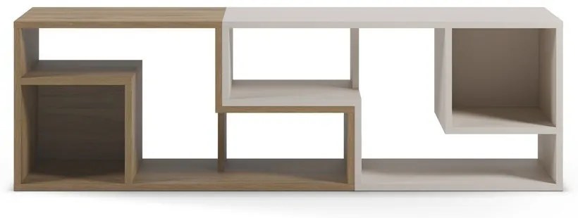 Biała/w naturalnym kolorze narożna szafka pod TV w dekorze dębu 145x45x35 cm Glina – Marckeric