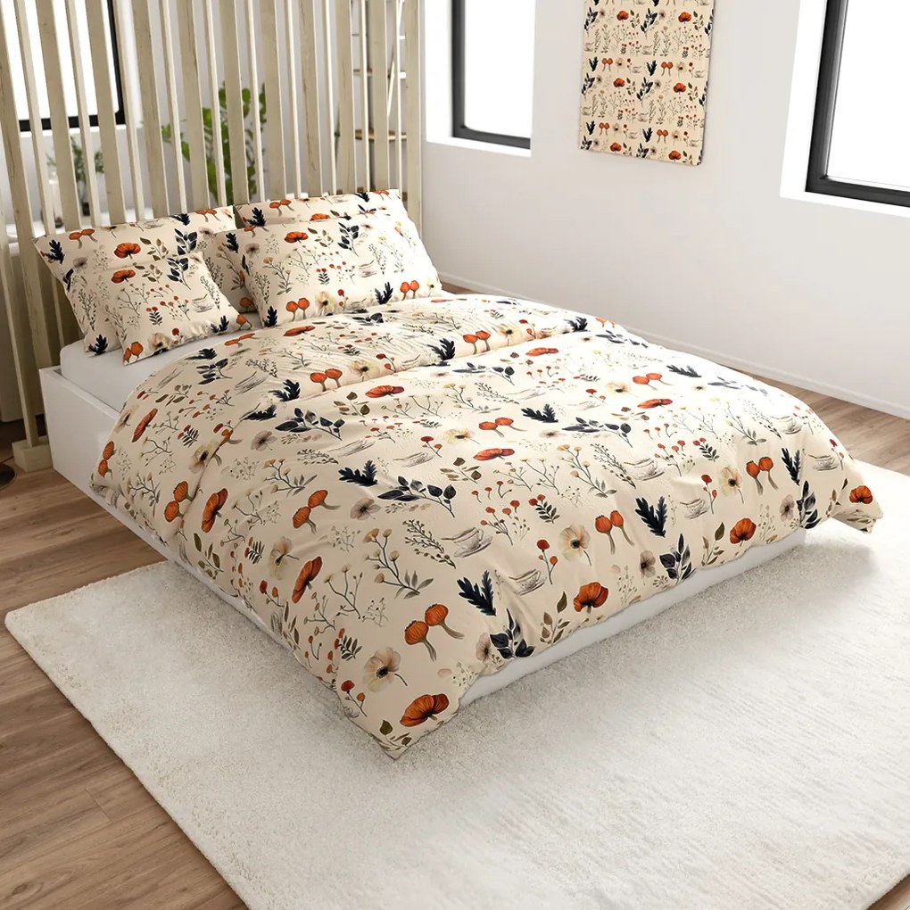 PrzytulneMieszkanie.pl PrzytulneMieszkanie.pl PrzytulneMieszkanie.pl Zestaw pościeli z mikropluszu PAPAVA kremowy + prześcieradło z mikropluszu SOFT 90x200 cm białe, pojedyncze łóżko