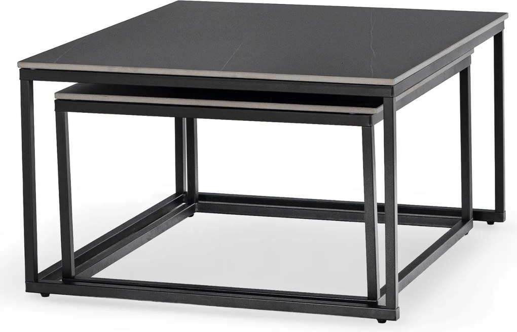 Zestaw Stolików Kawowych TENOR Czarny Marmur/Czarny do Salonu Glamour