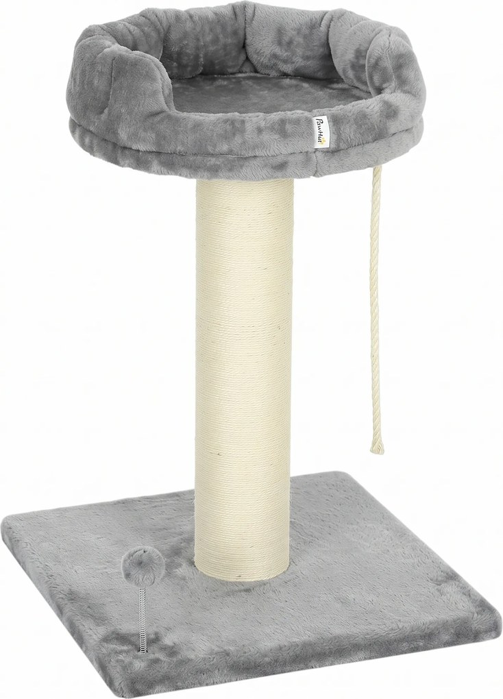 PawHut Drapak Drzewko dla kotów Legowisko dla kota, 1 legowisko, w tym zabawka dla kota, 55 cm x 55 cm x 83 cm, Szary | Aosom PL