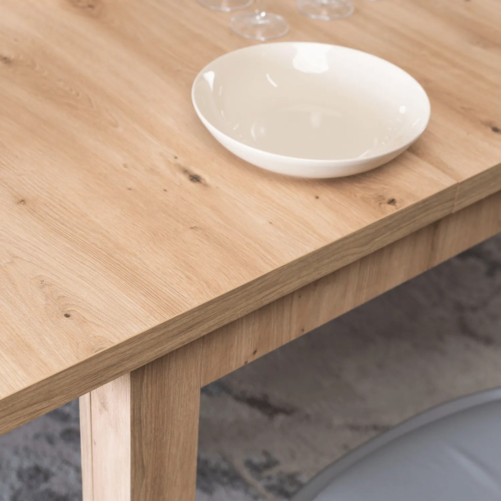 Zestaw Stół Prostokątny SKUBI Rozkładany 120-160 cm Dąb Artisan i 6 Krzeseł SCANDI Szare/Dąb
