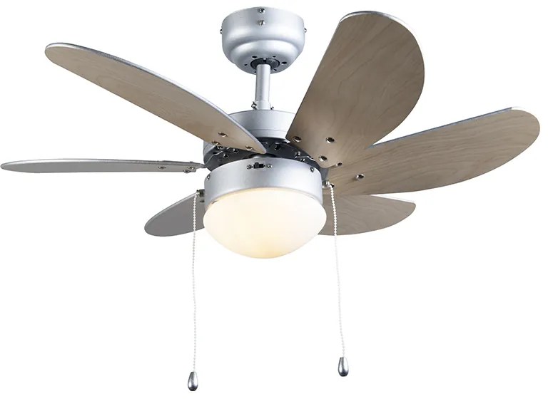 Wentylator sufitowy z lampą stalowy z nadrukiem drewna 80 cm z przełącznikiem łańcuchowym - Fresh Nowoczesny Oswietlenie wewnetrzne