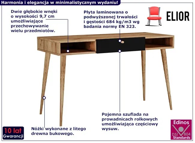 Biurko z półkami i szufladą w stylu skandynawskim dąb craft + czarny - Elara 3X