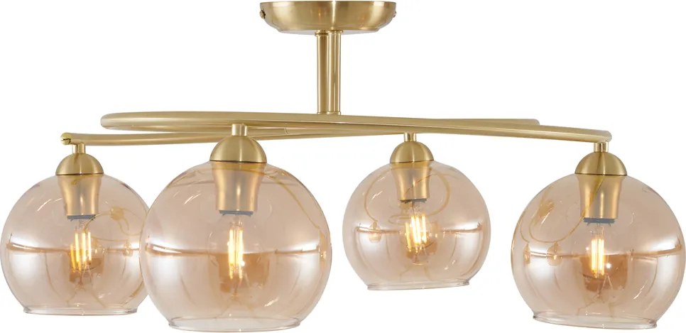 Nowoczesna lampa sufitowa mosiężna z bursztynowym szkłem 4-punktowa - Alanis