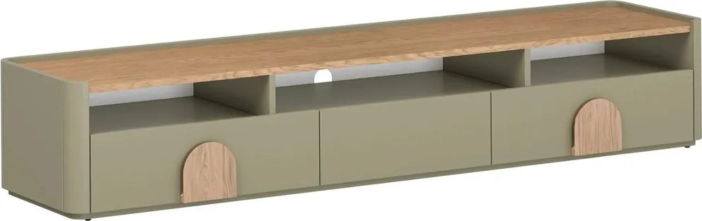 Szafka RTV Amilio 200 cm z szufladami - eukaliptus / dąb baltic dune / uchwyty dąb naturalny