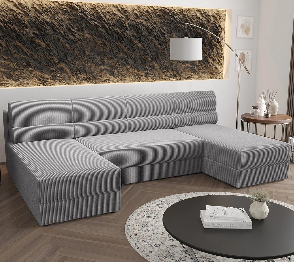 Szary sztruksowy narożnik z pojemnikiem - Torvesso