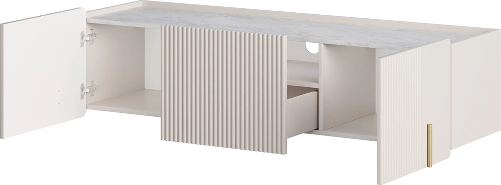 Szafka RTV Malmi 150 cm wisząca - kaszmir / crema bianca / złoty