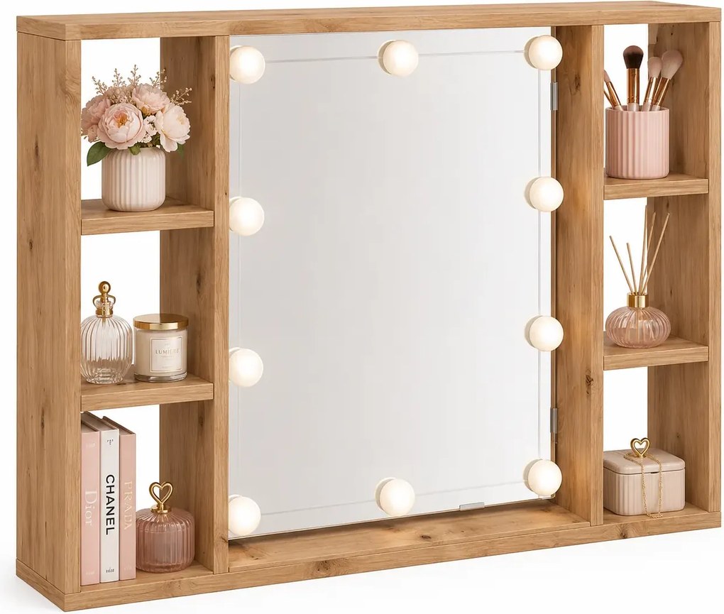 Lustro z półkami i oświetleniem LED dąb artisan Z4-E56