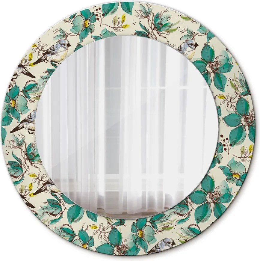 Lustro dekoracyjne okrągłe Kwiaty i ptaki
