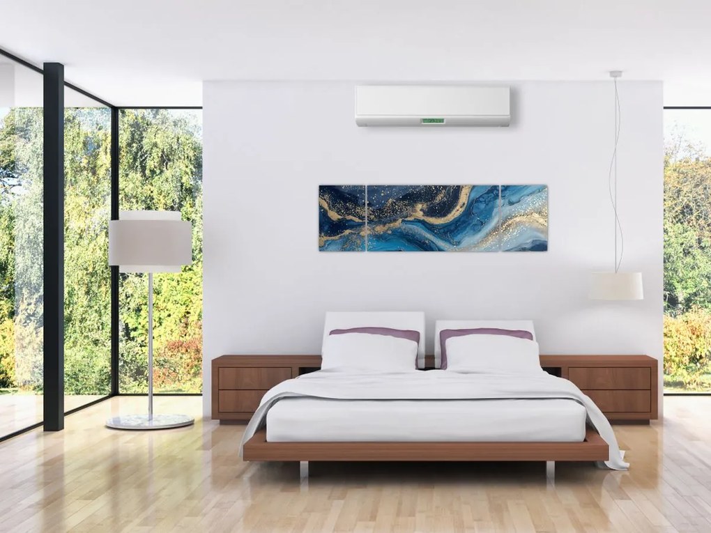 Obraz - Abstrakcyjny niebiesko-złoty marmur (170x50 cm)