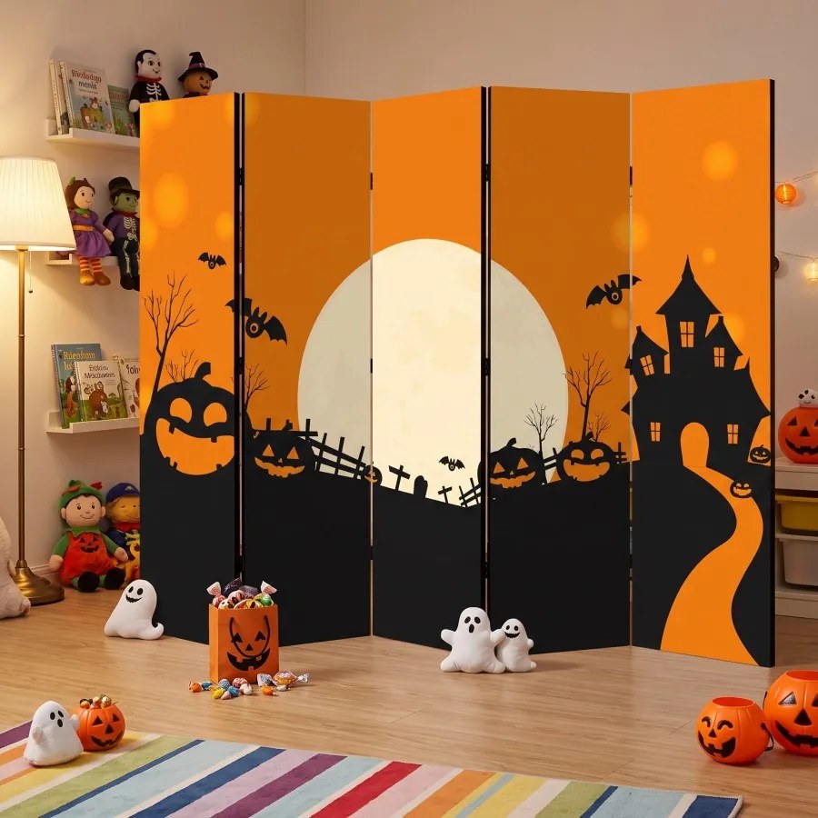 Parawan pokojowy 5-częściowy 225x172 Jednostronny dekoracyjny bajkowy halloween Wielokolorowy Noc Halloween
