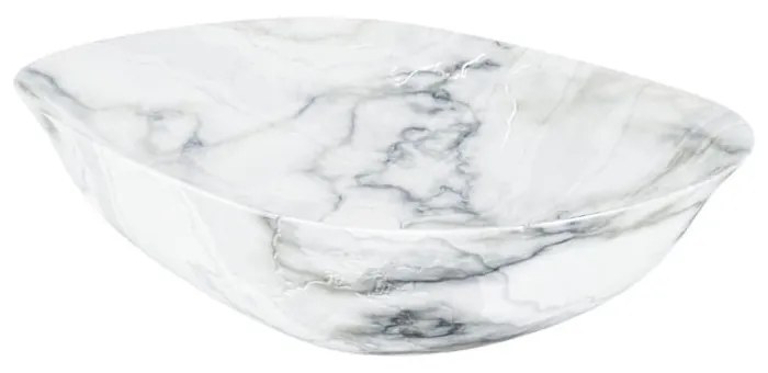 Umywalka  ceramiczna nablatowa owalna marmurowa biała bez otworu na baterię 60 x 42 cm MARMO White