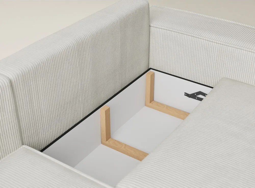 Kremowy sztruksowy rozkładany narożnik ze schowkiem (lewostronny/w kształcie litery L) Tonga – Maison de Rêve