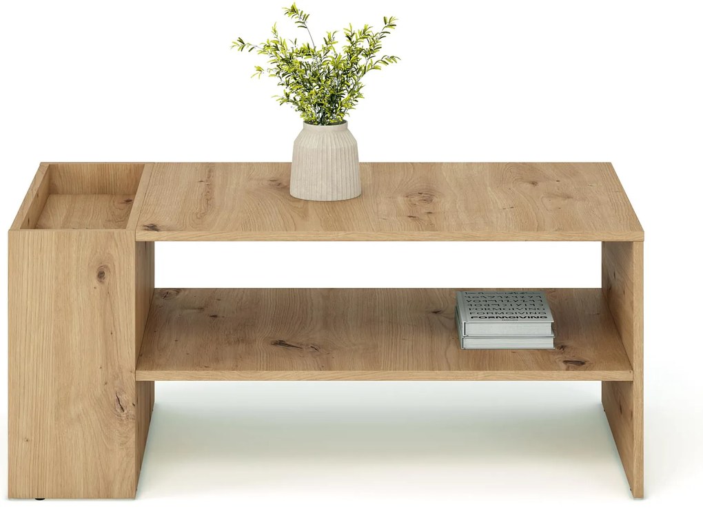 Prostokątna ława z dodatkowymi półkami dąb artisan 100/55/42 MURCIA