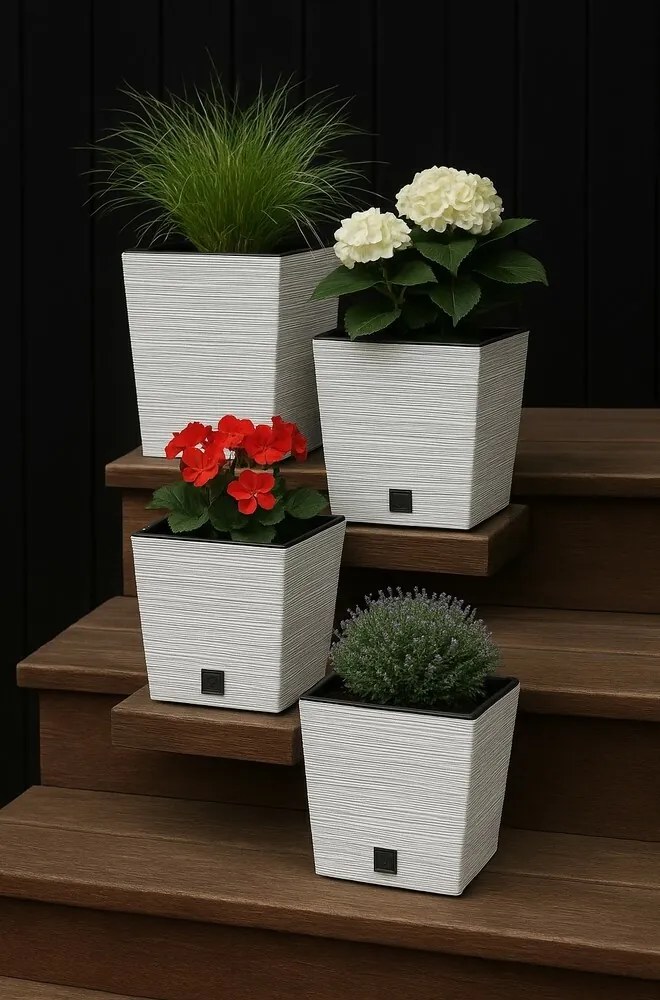 Doniczka FURU SQUARE LOW ECO WOOD z wkładem 24 cm, biały ECO