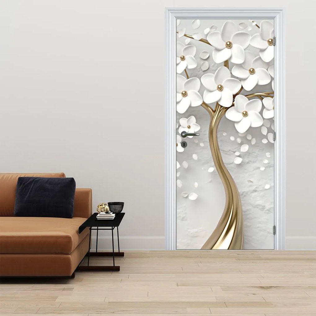 Fototapeta na drzwi - Białe drzewo z kwiatami (95x205cm)