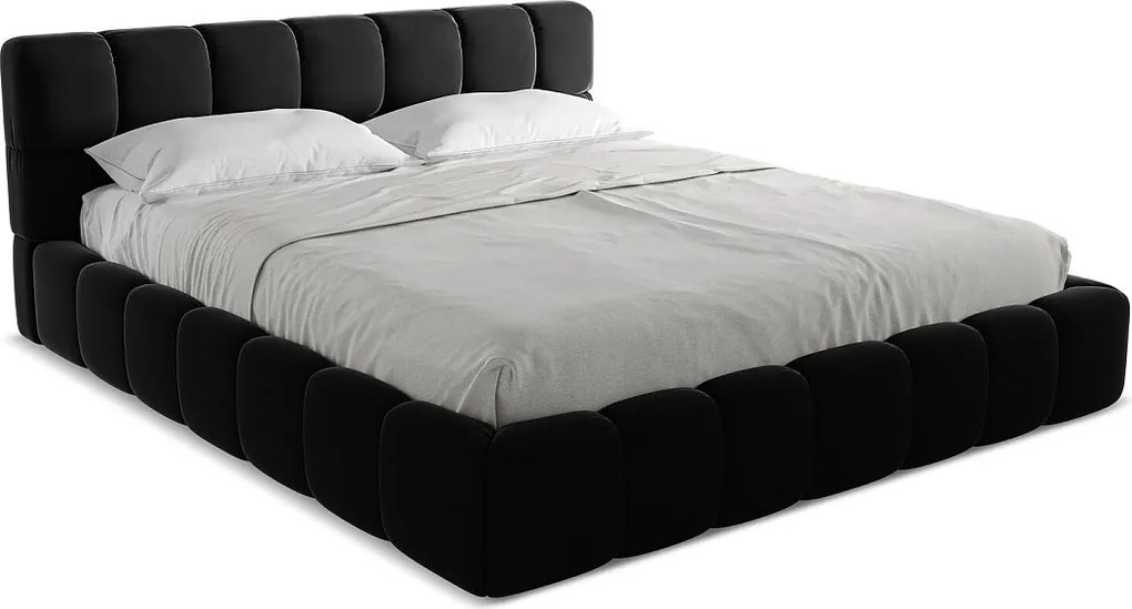 Łóżko 200 x 228 - z weluru - czarny - NALU