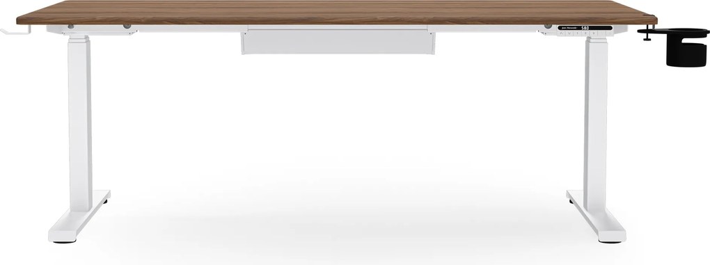 Biurko elektryczne z regulacją wysokości ergonomiczne białe/orzech,1600x800 mm: ARIA