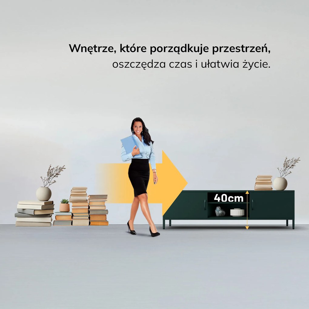 Szafka RTV długa XL butelkowa zieleń ROSARIA 1700 x 400 x 500 mm