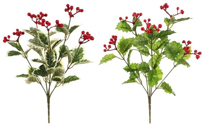 Zestaw sztucznych gałązek Ostrokrzewu z czerwonymi jagodami, 2 szt., 34 cm