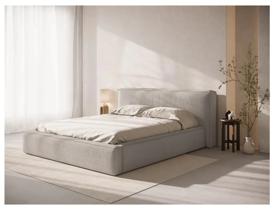 Jasnoszare tapicerowane łóżko dwuosobowe ze schowkiem ze stelażem 160x200 cm Simon Olivia – Micadoni