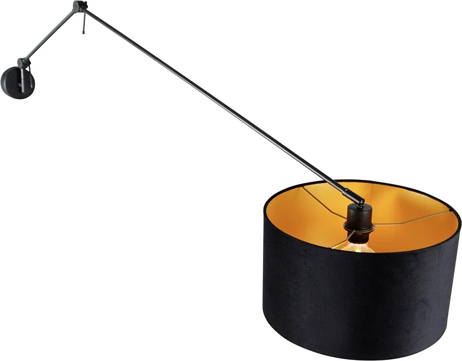 Lampa ścienna czarna z czarnym aksamitnym kloszem 35 cm regulowana - Blitz