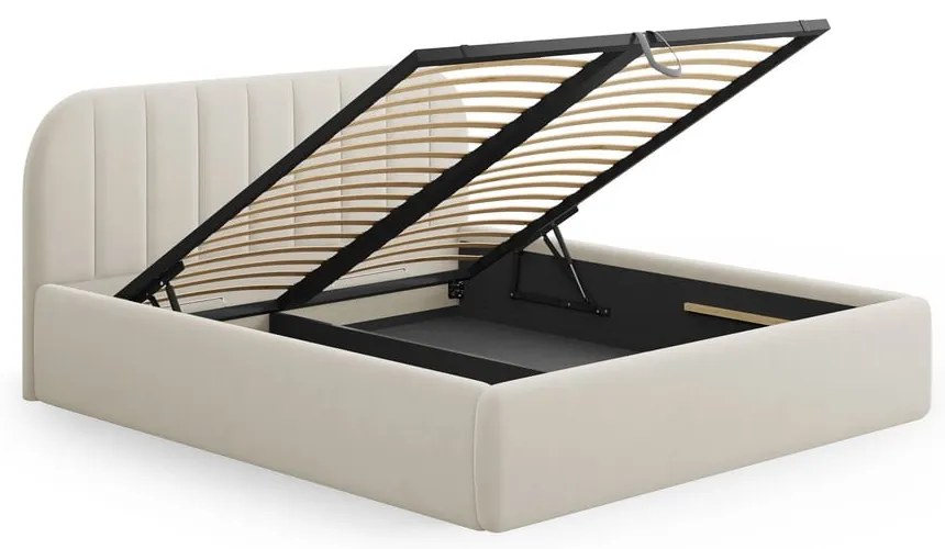 Beżowe tapicerowane łóżko dwuosobowe ze schowkiem ze stelażem 200x200 cm Juno – Windsor &amp; Co Sofas