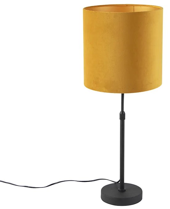 Lampa stołowa czarna z żółtym aksamitnym abażurem ze złotem 25 cm - ParteWiejski/ Rustykalny / Vintage Oswietlenie wewnetrzne