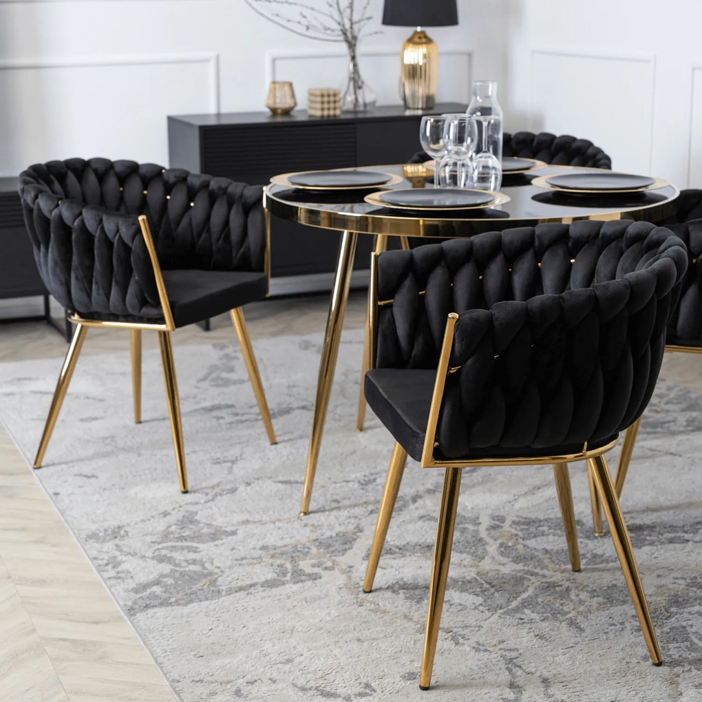 Krzesło Tapicerowane Plecione do Salonu CAPI Czarne Welurowe do Toaletki Nowoczesne Glamour