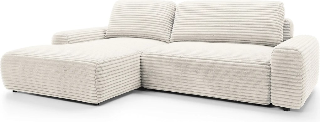 Masseno Narożnik OSSO z funkcją spania i pojemnikiem na pościel Narozniki L, Rozkładana sofa - Kremowy, AMBIENCE 01