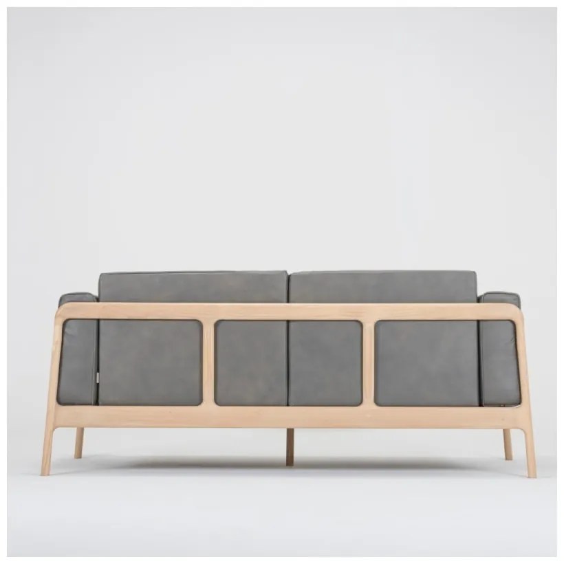 Ciemnoszara sofa z bawolej skóry z konstrukcją z litego drewna dębowego Gazzda Fawn, 180 cm
