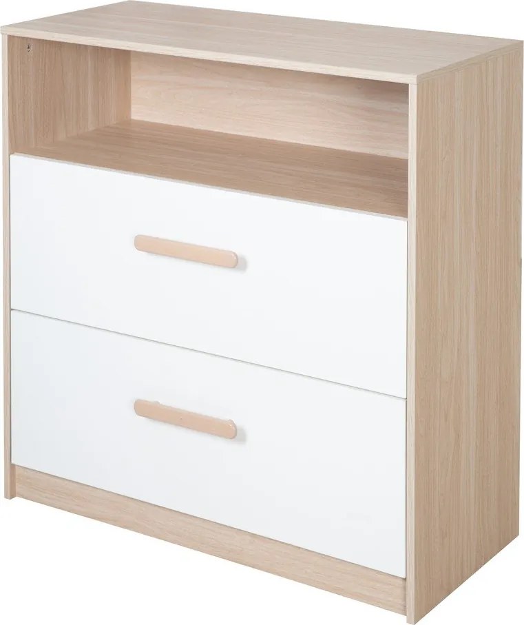 Biało-naturalna komoda dziecięca w dekorze dębu z przewijakiem 88x98x75 cm Cabane – Roba