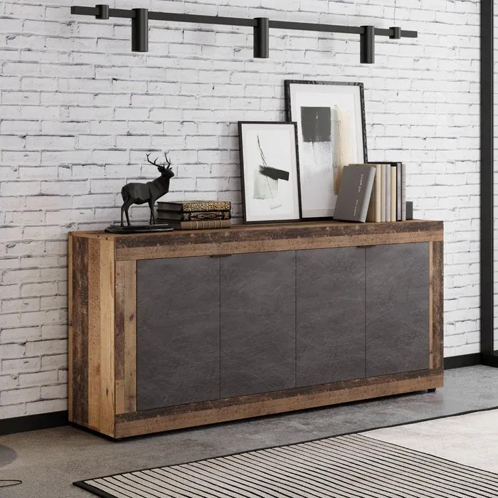 Komoda Czterodrzwiowa BLAGO 180 cm Ciemny Dąb/Grafit Loft