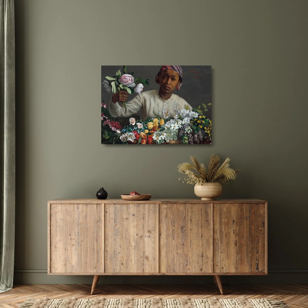 Obraz na szkle - Frédéric Bazille, Young Woman with Peonies, reprodukcje (70x50 cm)