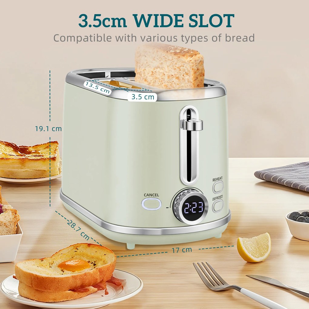 HOMCOM Zestaw czajnik i toster, wyświetlacz LED, 1,7 l, 2200W, retro design, funkcja pamięci, szary