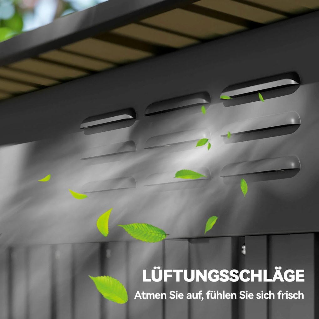 Outsunny Metalowy domek ogrodowy 1,37 m², schowek z łatwym montażem, dach jednospadowy, drzwi przesuwne, wentylacja, rękawice | Aosom PL