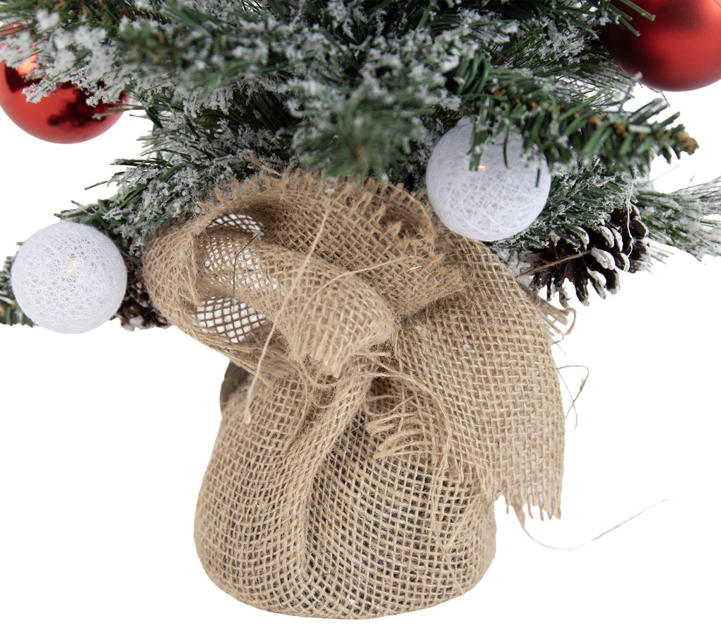 Biała choinka z czerwonymi elementami 60 cm z diodami LED i timerem - Jack